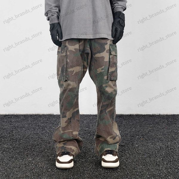 Pantaloni da uomo 2023 Camouflage Micro Flare Pants Moda Streetwear Camo Cargo Pants per uomo Slim Fit Pantaloni Donna Baggy Abbigliamento casual T230707