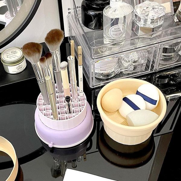 Lagerung Boxen Silikon Make-Up Pinsel Halter Lip Rack Organizer Box Rotat Cosmet Reinigung Werkzeug Pad Reiniger