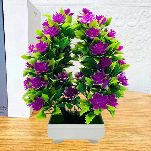 Flores decorativas Lindas Plásticos Atraentes À Prova D' Água Simulação Sem Rega Vasos de Plantas Artificiais Bonsai Resistente a UV