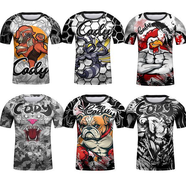 Agasalhos masculinos Kid Boxing MMA T-shirt Manga curta Bjj Rashguard Jiu Jitsu T-shirts Crianças Fight Kickboxing Tee Boy Sport Gym MMA Jerseys 230706