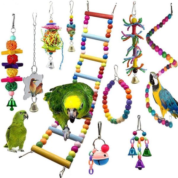 Другие птицы поставляют 10 пакетов, свинг -игрушки, игрушки -попугай, гамак, колокольчик, игрушечный окунь с деревянными бусинками, висящими для небольших попугаев 230706
