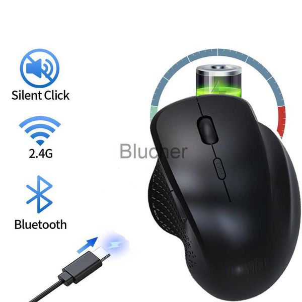 Mouse Bluetooth Mouse 24G Interruptor de modo duplo ergonômico recarregável sem fio Mute Mause Verical Office Computer Ratos USB para laptop PC x0706