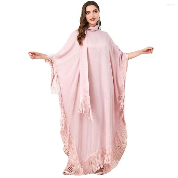 Abbigliamento etnico Abito da donna Elegante festa di lusso da sera Compleanno manica a pipistrello Abiti lunghi con nappe rosa