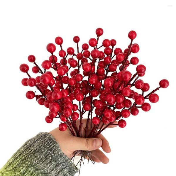 Fiori decorativi 30 pezzi Regalo Decorazioni floreali Scelte natalizie Stelo di bacche artificiali Stelo di bacche Albero di plastica Ornamenti rossi Natale finto