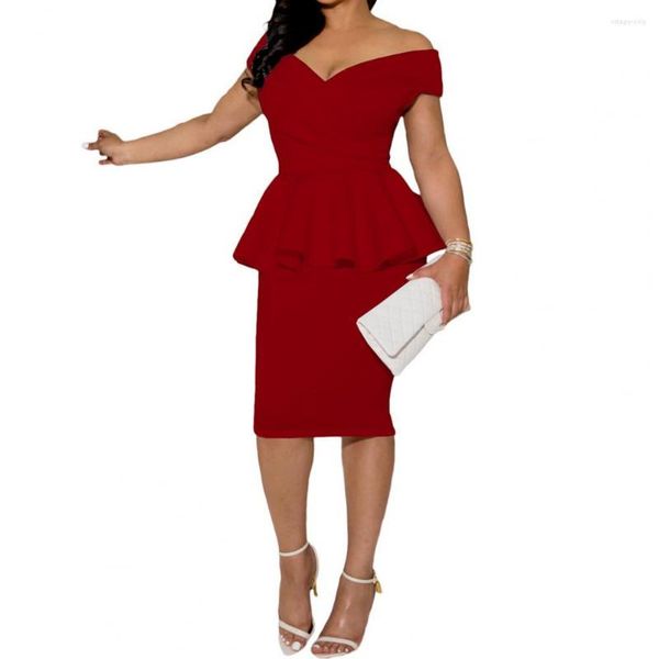 Abiti casual Abito formale Donna con spalle scoperte Ruffles Summer Bodycon Scollo a V Senza spalline Hip Wrap Lunghezza al ginocchio Matrimonio