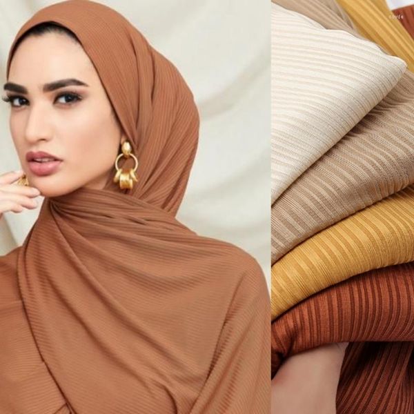 Vestuário étnico Camisola com nervuras Hijab Cachecol Muçulmano Feminino Véu Envoltório Islâmico Ramadã Lenço de Cabeça Feminino Xaile