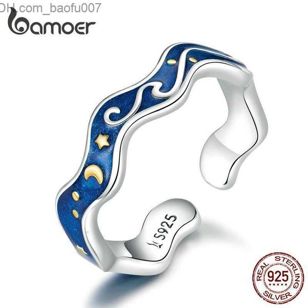 Fedi nuziali Fedi nuziali Argento sterling 925 Amante per coppia Cielo stellato blu di Van Gogh Anello aperto per dito Design Accessori per gioielli SCR608 Z230710