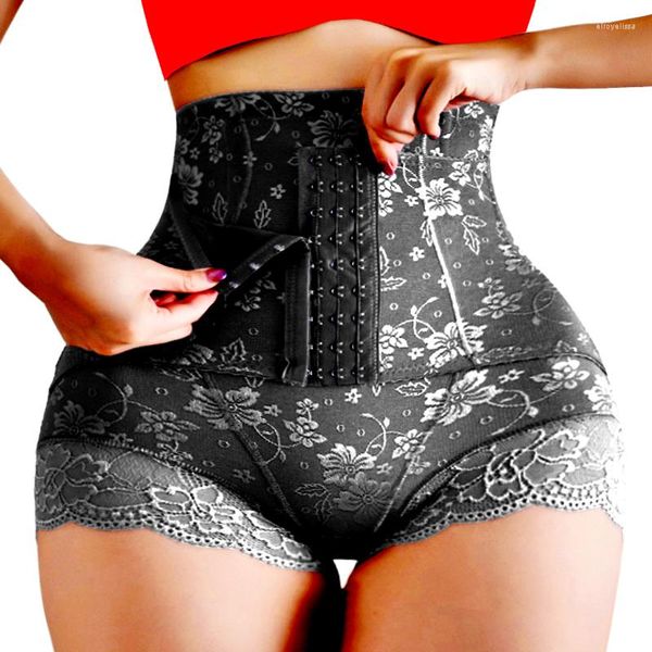 Calções modeladores de corpo femininos sem costura BuLifter de renda fácil de banheiro modelador de cintura alta calcinhas modeladoras para o corpo
