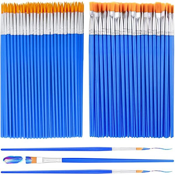 Boyama kalemleri 100 adet boya fırçaları Düz ​​yuvarlak sivri zanaat suluboya yağı ile akrilik çocuklar için ayarlanmış