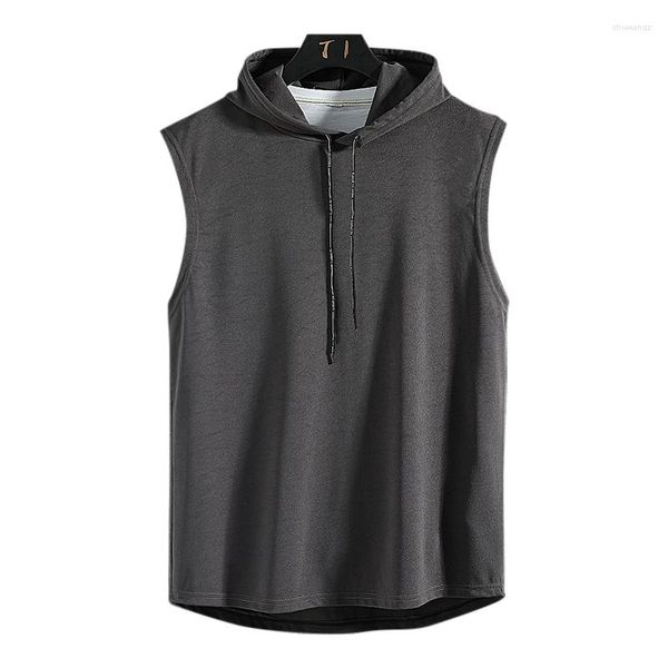 Giacche da corsa Tinta unita Canotte con cappuccio Abbigliamento fitness Uomo Hip-hop Streetwear Top casual Gilet da spiaggia estivo Nero da uomo