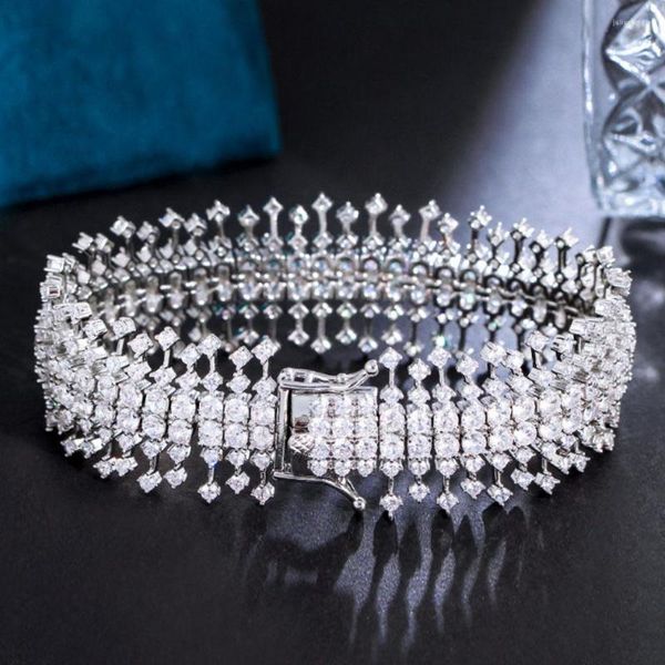 Link Armbänder Zlxgirl Mode Weiß Klar Zirkon Braut Armband Schmuck Afrikanische Perlen Rhodium Silber Und Armreifen Paar Geschenke