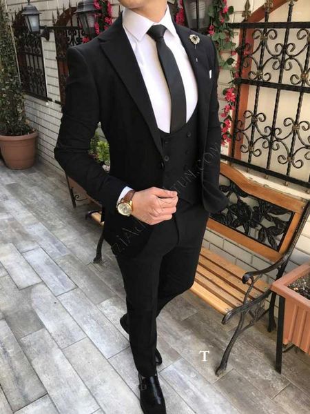 Abiti da uomo Arrivo Uomo Nero Smoking dello sposo Notch Risvolto Groomsmen Uomo da sposa 3 pezzi (Giacca Pantaloni Gilet Cravatta) C904