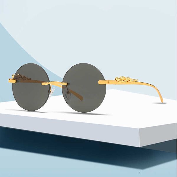 Occhiali da sole carti top moda Nuovi occhiali da sole testa di leopardo stereo Occhiali da sole rotondi senza montatura da uomo e da donna Occhiali da strada con scatola originale