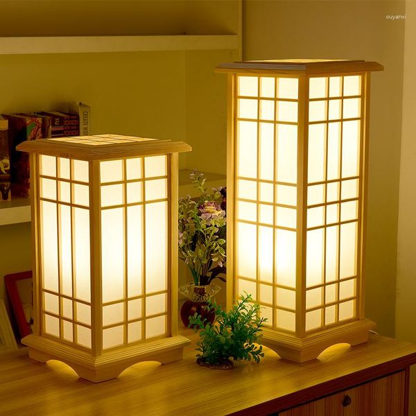 Lampade da terra Modern Tatami Style Camera da letto in legno di forma quadrata in piedi per soggiorno Lampada alta E27 Led