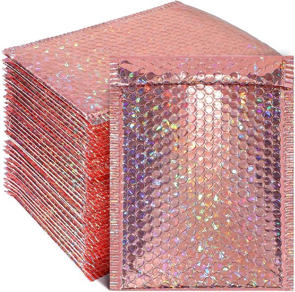 Cartões comemorativos 50PCSPack Laser Rose Gold Embalagens Bubble Mailer Foil Plástico Envelopes acolchoados Saco de presente Envelope para correspondência 230706