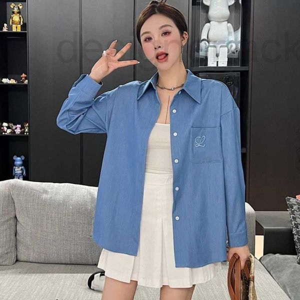 Kadınlar bluz gömlek tasarımcısı bahar gömlek tasarımcısı bluz seksi on denim mavi gömlek kadın yaka ince uzun kollu gömlek sıradan ceket üst bayrak