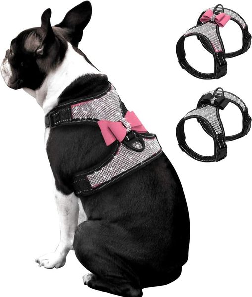 Pettorina per Cani con Strass - Gilet per Cani in Nylon Bling Riflettente con Papillon Scintillante per Cani di Taglia Piccola e Media Taglia e Matrimoni,Rosa,S