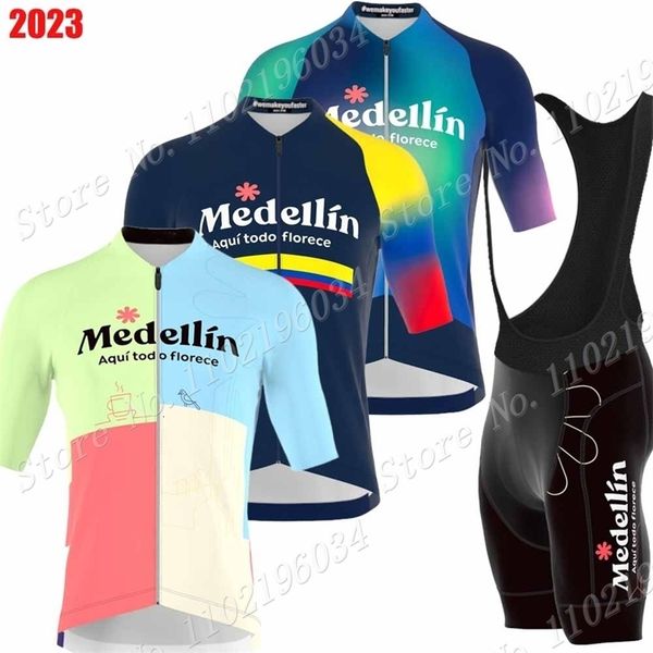 Maglia da ciclismo Set Team manica corta Set Estate Uomo Colombia Abbigliamento completo Camicie da bici da strada Pantaloncini con bretelle da bicicletta MTB 230706