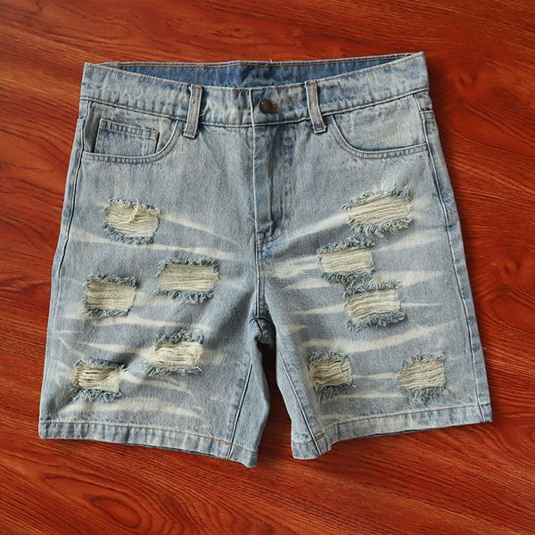 Hellstar Studios Shorts casuais Wash and grind shorts jeans Summer Jeans Shorts jeans para homens Azul Preto Shorts finos com furos irregulares lavados com água Maple Leaf