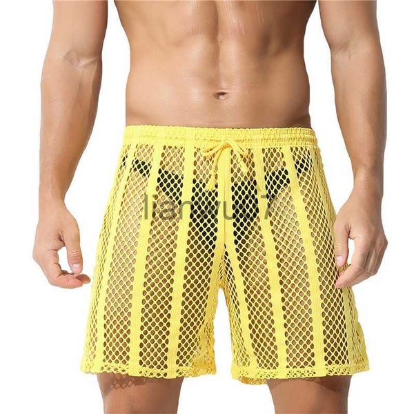 Costumi da bagno da uomo Sexy Mens Mesh Sheer Boxer Shorts Intimo Trasparente Fishnet Pantaloni casual Sleep Bottoms Homewear Sexy Costumi da bagno da spiaggia Pantaloncini J230707