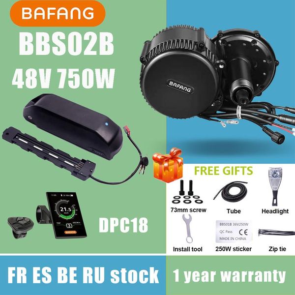 Işıklar Bafang 48V 750W Motor BBS02B BBS02 Orta Tahrik Motor 8fun Elektrik Bisiklet Dönüşüm Kiti 52V17.5AH Lityum Pil Kiti Samsung Hücreler