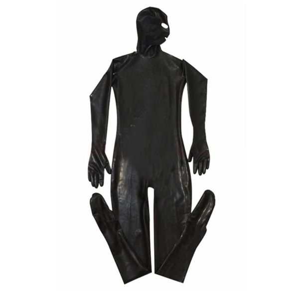 Body erotico Gay Men Sexy Fetish Latex Nightclub Catsuit Costumi in PVC Prigioniero Cosplay Body Suit Tuta in pelle nera2164