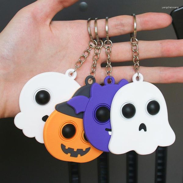 Chaveiros PVC Descompactação Halloween Chaveiro Descompressão Rato Pioneiro Dedo Bolha Abóbora Morcego Saco Pingente