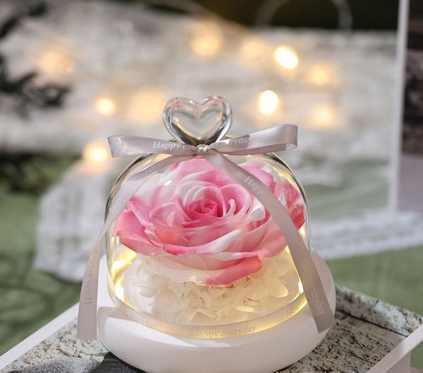 Großhandel für ewige Rosen, Glasabdeckung, konservierte Rosen, Dekoration, Handgeschenk, ewige Rosen, Valentinstagsgeschenke mit Geschenkbox und Licht