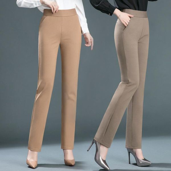 Capris Ladies Legging casual Elastico pantaloni da lavoro ad alta vita Pantaloni grassi pantaloni per pendolari per pendolari primaverili pantaloni dritti