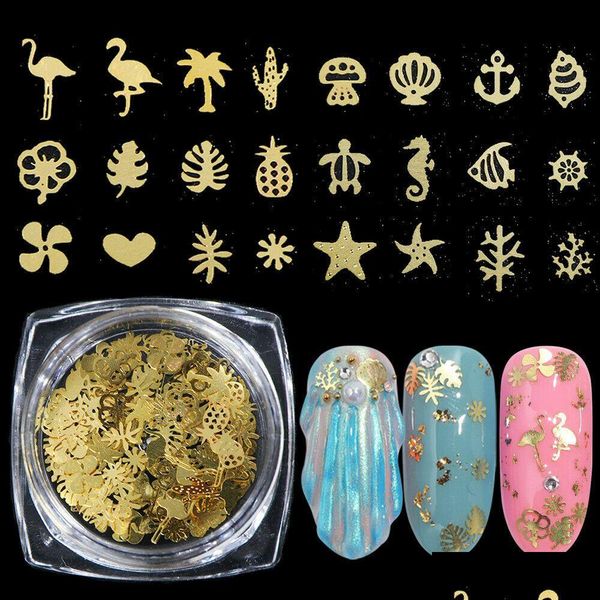 Decorazioni per nail art Natale Fiocchi d'oro misti Fetta 3D Fiori Musica Gioielli Chiodi in metallo Drop Delivery Salute Salone di bellezza Dhrd1