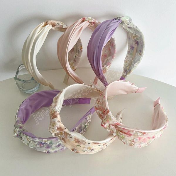 New Fashion Headwear For Girls Fresh Light Color Hairband Center Knot Flower Headband Autumn Hair Accessories