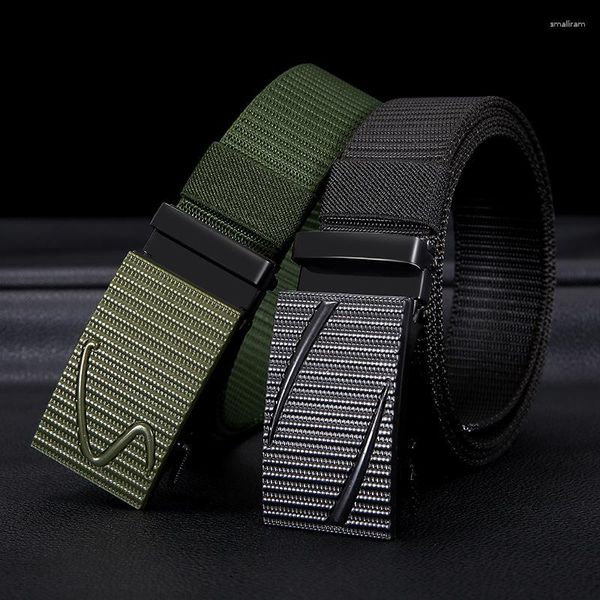 Cinture Cintura da uomo in tela Moda Nylon nero Fibbia automatica in metallo per esterni Casual Tutto-fiammifero Uomo di lusso