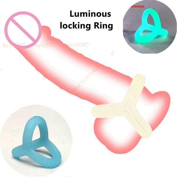 Cockrings Anello del pene luminoso blu Riutilizzabile Ingrandimento dello sperma in silicone Eiaculazione ritardata Giocattoli del sesso maschile 230706