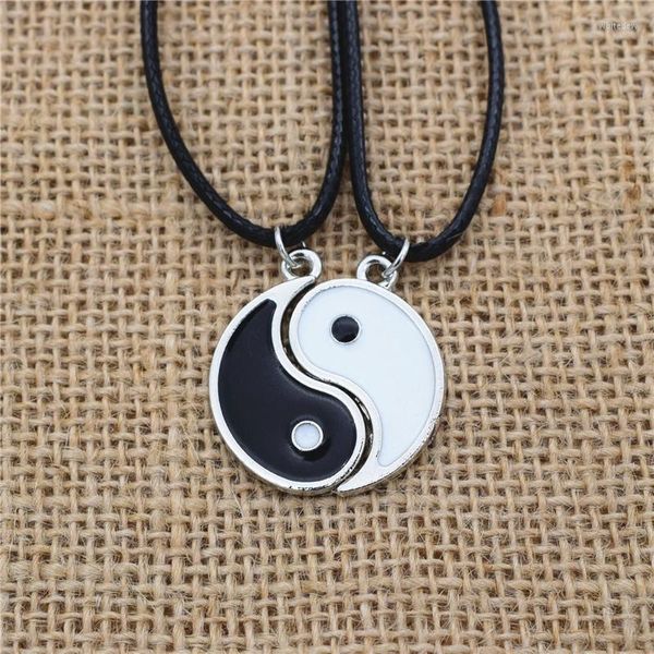 Anhänger Halsketten Gepaarte Dinge Halskette Für Paar BFF Colier Freundschaft Yin Yang Anhänger Schwarz Collares Para Mujer Vintage Choker