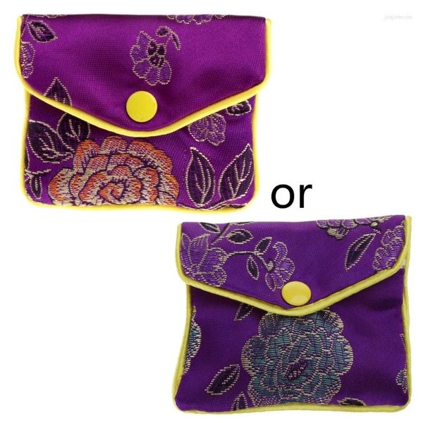 Bolsas para joias H9ED Premium Bolsas em rolo de seda Bolsas para presentes Tradicionais para viagens com bordados chineses Organizador de bolsas