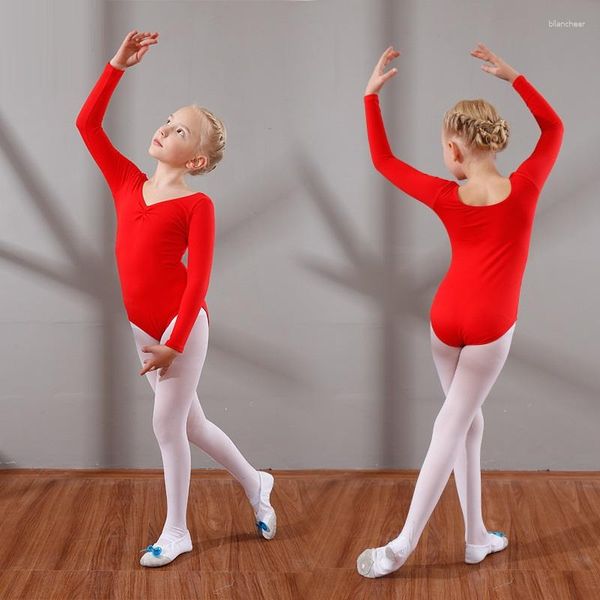 Abbigliamento da palcoscenico Costume da danza classica per bambini Costume da ballo per ragazze a maniche lunghe in spandex Body D0781