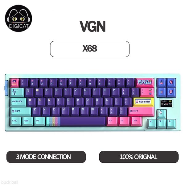 Klavyeler VGN x68 Mekanik Kablosuz Klavye 68keyler Takas Bluetooth 5 0 2 4G Tip C Kablolu Üç Mod Özelleştirilmiş Oyun Hediyeleri 230706