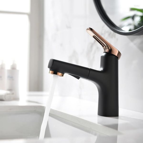 Rubinetti per lavabo da bagno Rubinetto estraibile in ottone di alta qualità con due funzioni Miscelatore per lavabo alla moda con ugello per doccia a spruzzo