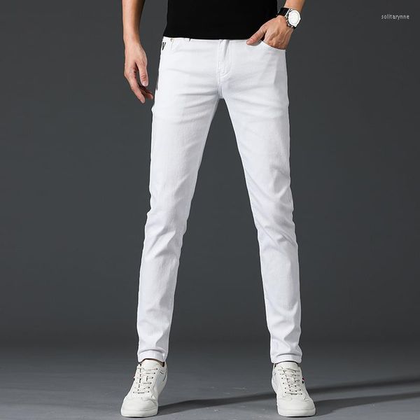 Мужские джинсы роскошь 2023 весна и летняя бутика вышитая мода белые повседневные мужские тонкие брюки улицы