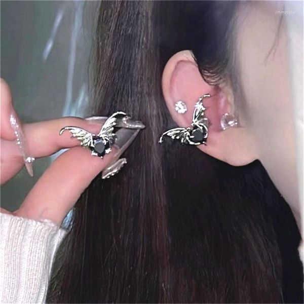 Rücken Ohrringe Vintag Dark Bat Ohrring Für Frauen Männer Punk Schwarz Kristall Herz Ohr Manschette Nicht-Piercing Clip Halloween schmuck Geschenk