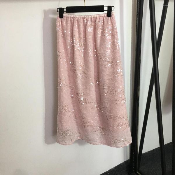 Юбки 2023 летний нишевый стиль эластичная талия A-Line Long Sequin Pright Skirt