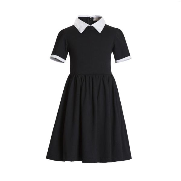 Vestidos para meninas Quarta-feira Addams Dusk Vestido para meninas Alloween Traje Gótico Preto Branco Colar Halloween