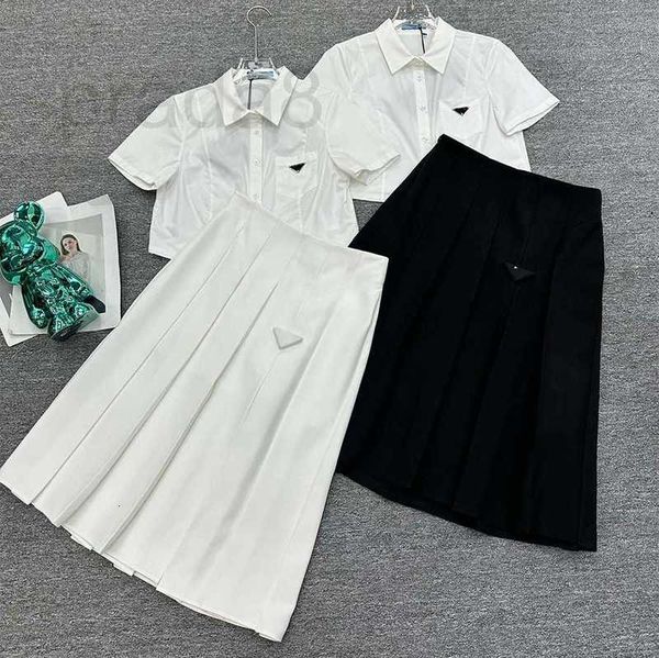 Двухклассные платья дизайнерская женщина мода длинная юбка короткая рубашка набор рубашки летнее повседневное костюм Женщины элегантные плиссированные юбки с ремнем ko06