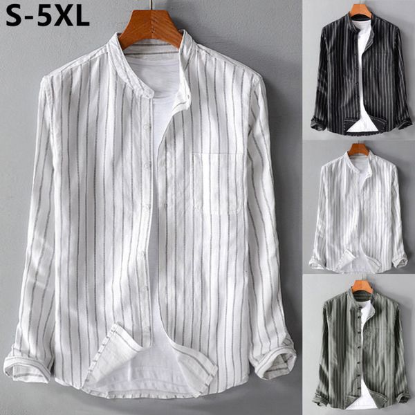 Camisas sociais masculinas plus size 4XL 5XL linha de algodão para homens casuais multicoloridas listradas camisa de manga comprida masculina moda camisetas masculinas 230707