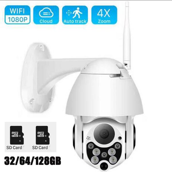 1080P HD Cloud Storage Telecamera IP PTZ wireless Zoom digitale 4X Telecamera Speed Dome Outdoor WIFI Audio P2P Sorveglianza CCTV per Smart Home Garden Door