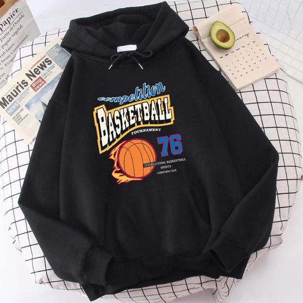 Moletons masculinos de competição de basquete com estampa de 76 moletons masculinos com capuz vintage superdimensionados clássicos com bolso externo para todos os jogos