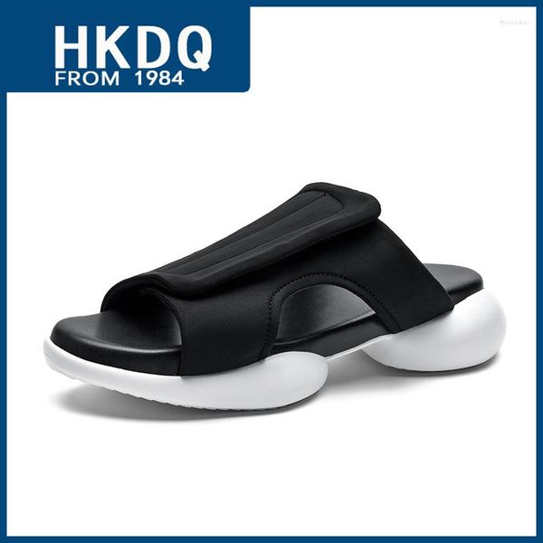 Chinelos HKDQ Summer Nylon HOOkLOOP Slides Masculinos Moda Preto Conforto Masculino Respirável Antiderrapante Sapatos Casuais Resistentes ao Desgaste