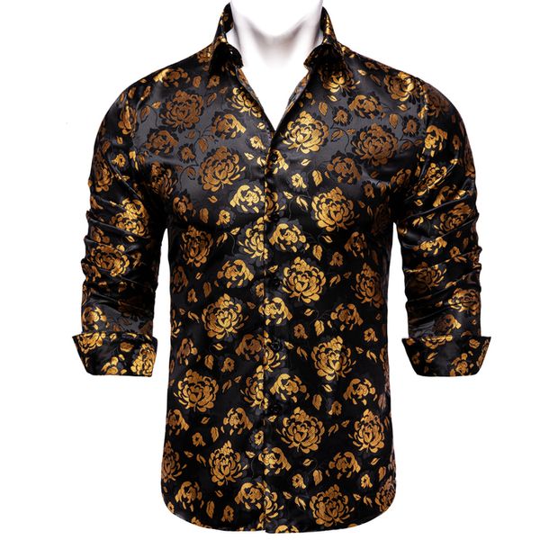 Camisas sociais masculinas Camisa masculina casual luxo ouro floral roupas pretas roxo vermelho azul social smoking DiBanGu 230707