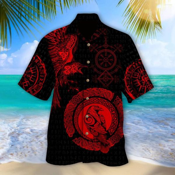 Camisas casuais masculinas Viking Tattoo 3D Gothic Shirt Hawaii Men Summer Short Sleeve 2023 Oversized 5XL Chemise Homme-399