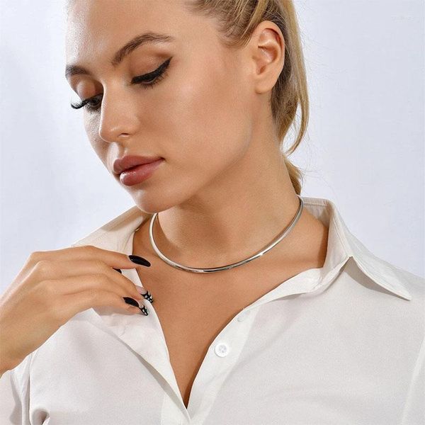 Halsband Einfache Kupfer Rohr Metall Kragen Halskette Für Frauen Urlaub Party Geschenk Mode Schmuck Zubehör CN001